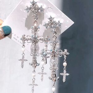 NWOT Cross AB Crystal Chandelier Dangle Earring - 4.5"